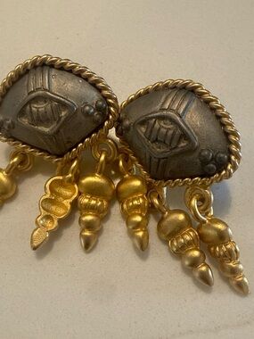 Gold and Antique Metal Dangle Earrings